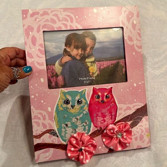 Frame Wooden Photos Pink Owls Bows - Picture 1 of 7